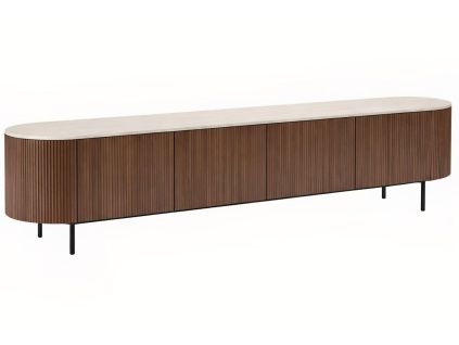 Ořechový TV stolek Miotto Tracino 200 x 40 cm s dekorem travertinu