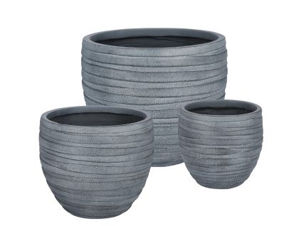 Šedý set tří keramických zahradních květináčů Bizzotto Strips Ø27/36/46 cm