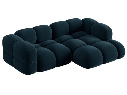 Tmavě modrá sametová rohová pohovka Cosmopolitan Design Loretto 250 cm, pravá
