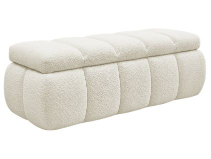 Bílá bouclé lavice Denali 144 cm s úložným prostorem