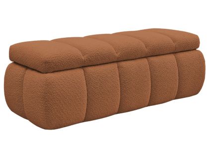 Terakotově oranžová bouclé lavice Denali 144 cm s úložným prostorem