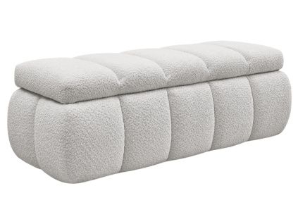 Světle šedá bouclé lavice Denali 144 cm s úložným prostorem