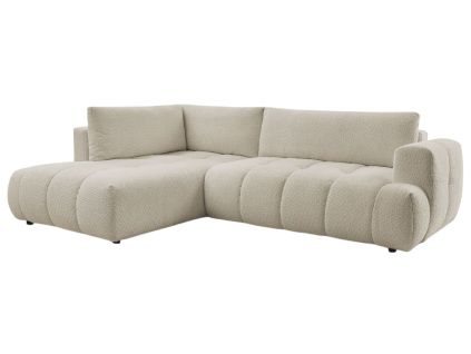 Béžová bouclé rohová rozkládací pohovka Fuji 282 cm, levá
