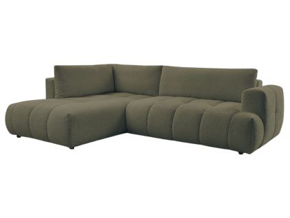 Zelená bouclé rohová rozkládací pohovka Fuji 282 cm, levá