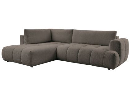 Hnědá bouclé rohová rozkládací pohovka Fuji 282 cm, levá