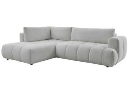 Světle šedá bouclé rohová rozkládací pohovka Fuji 282 cm, levá
