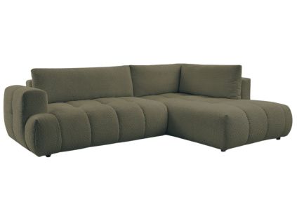 Zelená bouclé rohová rozkládací pohovka Fuji 282 cm, pravá