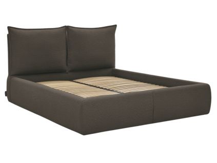 Hnědá bouclé dvoulůžková postel Garance 180 x 200 cm s úložným prostorem