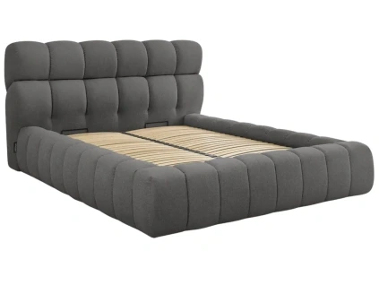 Tmavě šedá čalouněná dvoulůžková postel Mont-Blanc 160 x 200 cm s úložným prostorem