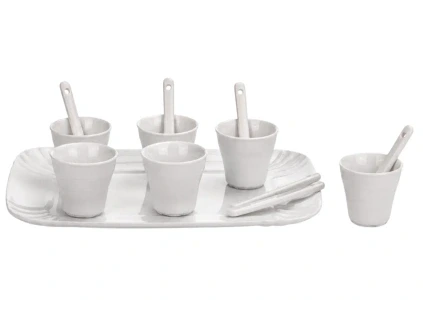 Sada šesti porcelánových šálků na espresso se lžičkami a podnosem Estetico Quotidiano