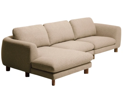 Hnědá čalouněná rohová pohovka Kave Home Vera 322 cm s ořechovou podnoží, levá