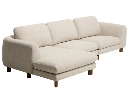 Béžová čalouněná rohová pohovka Kave Home Vera 322 cm s ořechovou podnoží, levá