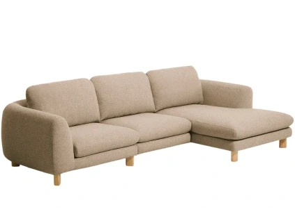 Hnědá čalouněná rohová pohovka Kave Home Vera 322 cm s dubovou podnoží, pravá