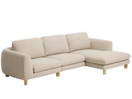 Béžová čalouněná rohová pohovka Kave Home Vera 322 cm s dubovou podnoží, pravá
