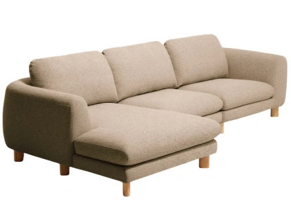 Hnědá čalouněná rohová pohovka Kave Home Vera 322 cm s dubovou podnoží, levá