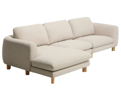 Béžová čalouněná rohová pohovka Kave Home Vera 322 cm s dubovou podnoží, levá