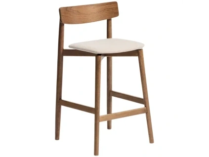Hnědá dřevěná barová židle Kave Home Evera 67 cm s čalouněným sedákem a opěradlem