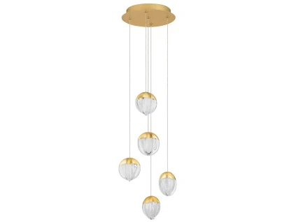 Zlaté skleněné závěsné LED světlo Nova Luce Alicia 33 cm