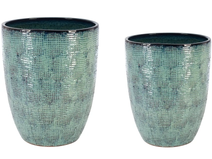 Set dvou zelených keramických zahrdních květináčů Bizzotto Sawan Ø30/43 cm