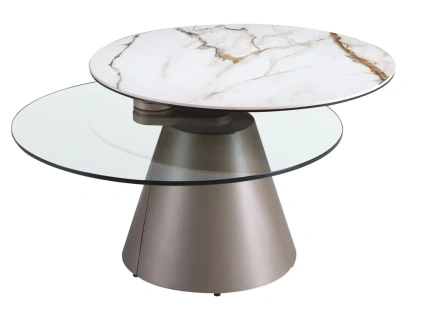 Bílý porcelánový rozkládací konferenční stolek Angel Cerdá No. 2169, Ø75 cm