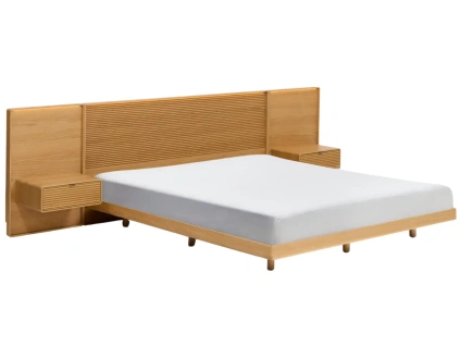 Dubová postel Kave Home Norlen 180 x 200 cm s nočními stolky