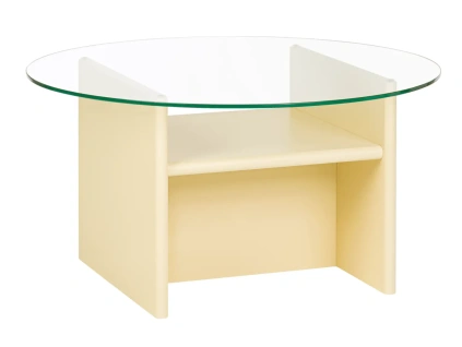 Žlutý lakovaný konferenční stolek Tovo 85 cm se skleněnou deskou
