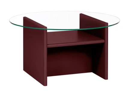 Červený lakovaný konferenční stolek Tovo ⌀85 cm se skleněnou deskou