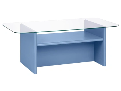 Modrý lakovaný konferenční stolek Tovo 110 x 63 cm se skleněnou deskou