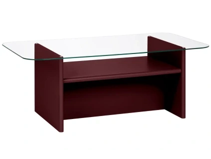 Červený lakovaný konferenční stolek Tovo 110 x 63 cm se skleněnou deskou