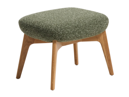 Zelená čalouněná podnožka Kave Home Adiran 51 x 40 cm s dubovou podnoží