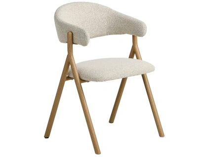 Krémová bouclé jídelní židle Unique Furniture Frances s dubovým dekorem