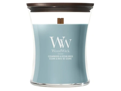 Malá vonná svíčka WoodWick, Cedarwood & Ocean Moss