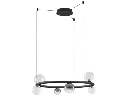 Kouřově šedé skleněné závěsné LED světlo Nova Luce Celso 75 cm s černým zavěšením