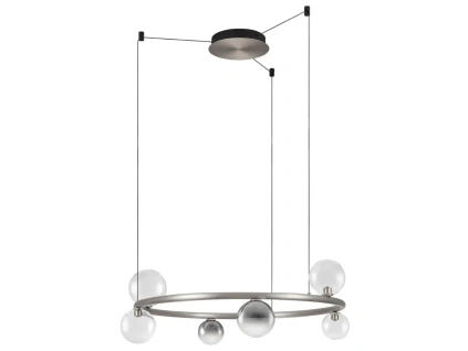 Kouřově šedé skleněné závěsné LED světlo Nova Luce Celso 75 cm se stříbrným zavěšením