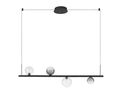 Kouřově šedé skleněné závěsné LED světlo Nova Luce Celso 120 cm s černým zavěšením