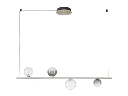 Kouřově šedé skleněné závěsné LED světlo Nova Luce Celso 120 cm se stříbrným zavěšením