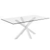 Skleněný jídelní stůl Kave Home Argo 200 x 100 cm s bílou kovovou podnoží