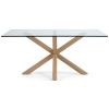 Skleněný jídelní stůl Kave Home Argo 180 x 100 cm s přírodní kovovou podnoží