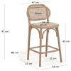 Dubová barová židle Kave Home Doriane s ratanovým opěradlem 65 cm