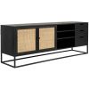 Černý lakovaný TV stolek s ratanovou výplní WLL GUUJI 150 x 38 cm
