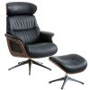Černé kožené lounge křeslo FLEXLUX CLEMENT MEDIUM s podnožkou