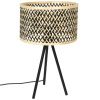 Černá kovová stolní lampa WLL Isla s bambusovým stínidlem