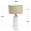 Bílá keramická stolní lampa Kave Home Mijal se lněným stínidlem