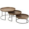 Set tří mosazných konferenčních stolků J-Line Rusty 80 / 70 / 60 cm