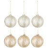 Set šesti bílých/zlatých skleněných vánočních ozdob J-Line Nylah 8,5 cm