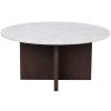 Bílý mramorový konferenční stolek ROWICO BROOKSVILLE 90 cm s hnědou podnoží