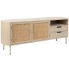 Béžový dřevěný TV stolek  s ratanovou výplní WLL AMAYA 150 x 38 cm
