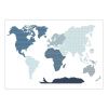 Modrá samolepka na zeď World Map 88 x 155 cm