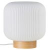 Opálově bílá skleněná stolní lampa Milford s dřevěnou podstavou