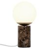 Opálově bílá skleněná stolní lampa Lilly s hnědou podstavou